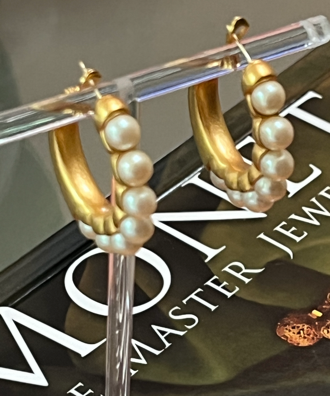 Monet Matte Gold Pearl Hoop Earrings