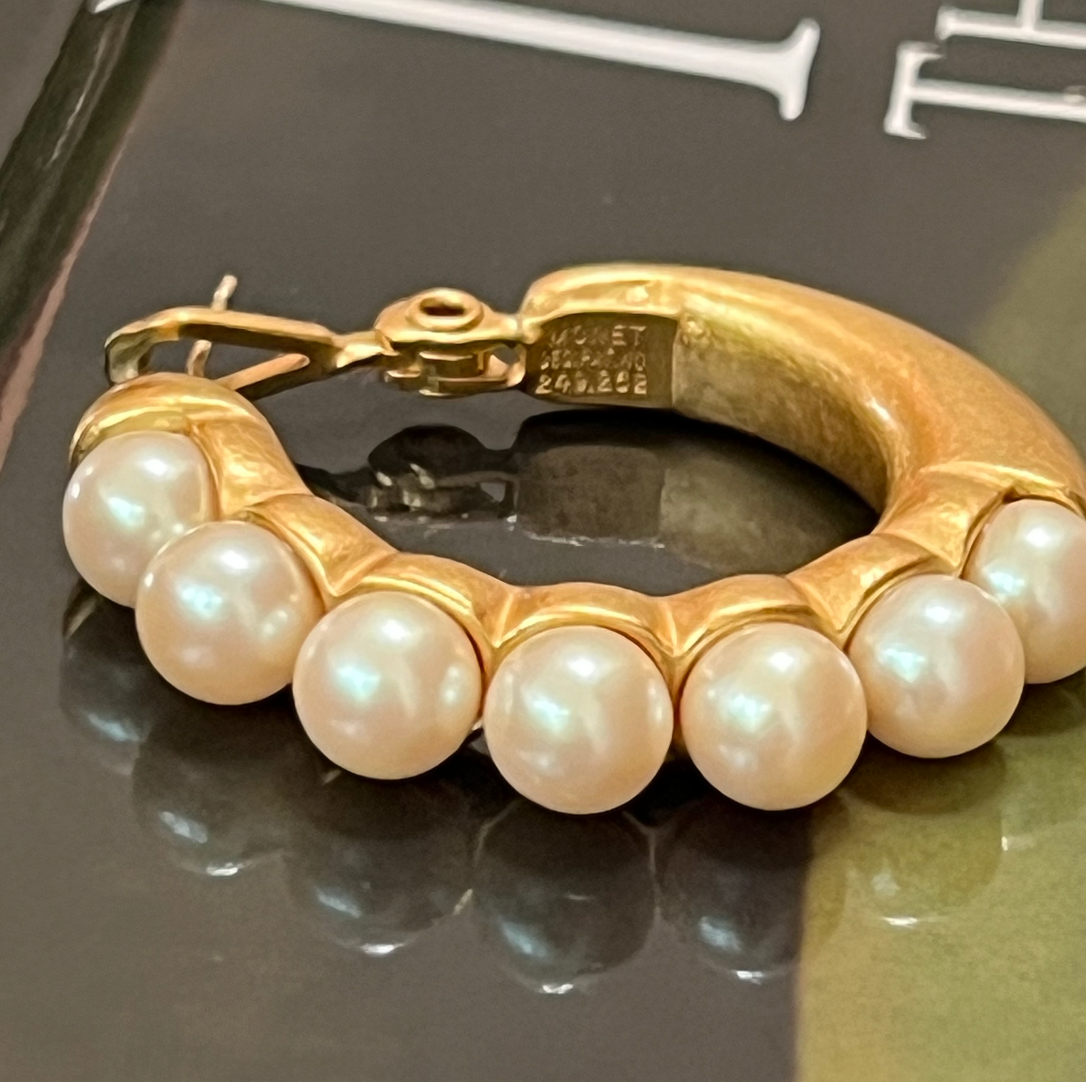 Monet Matte Gold Pearl Hoop Earrings