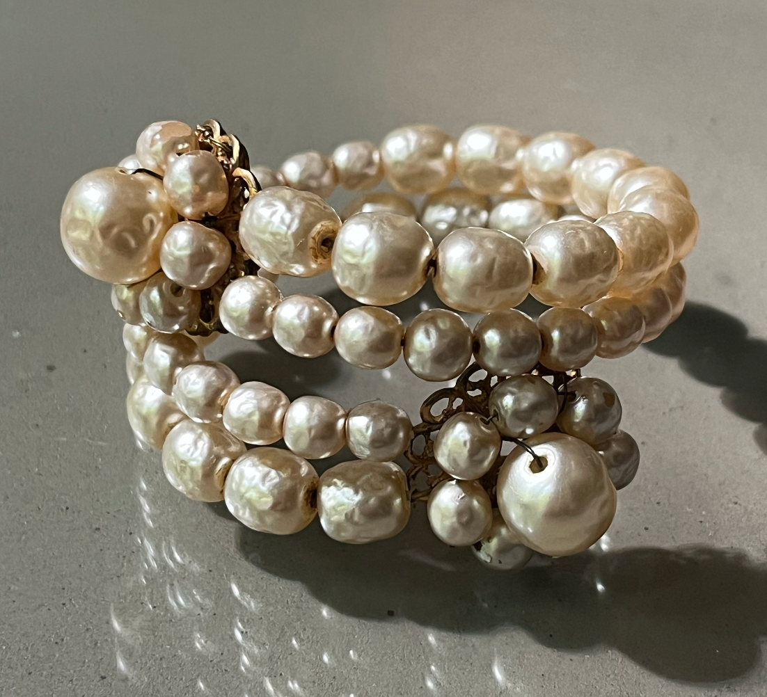 Miriam Haskell Floral Pearl Wrap Cuff Bracelet