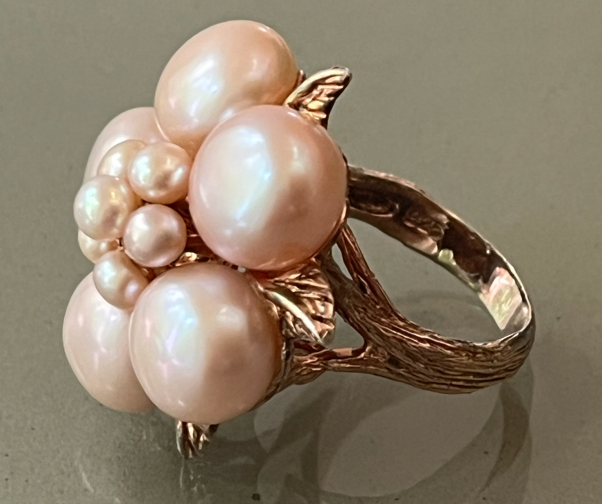 Pink Pearl Flower Cocktail Ring