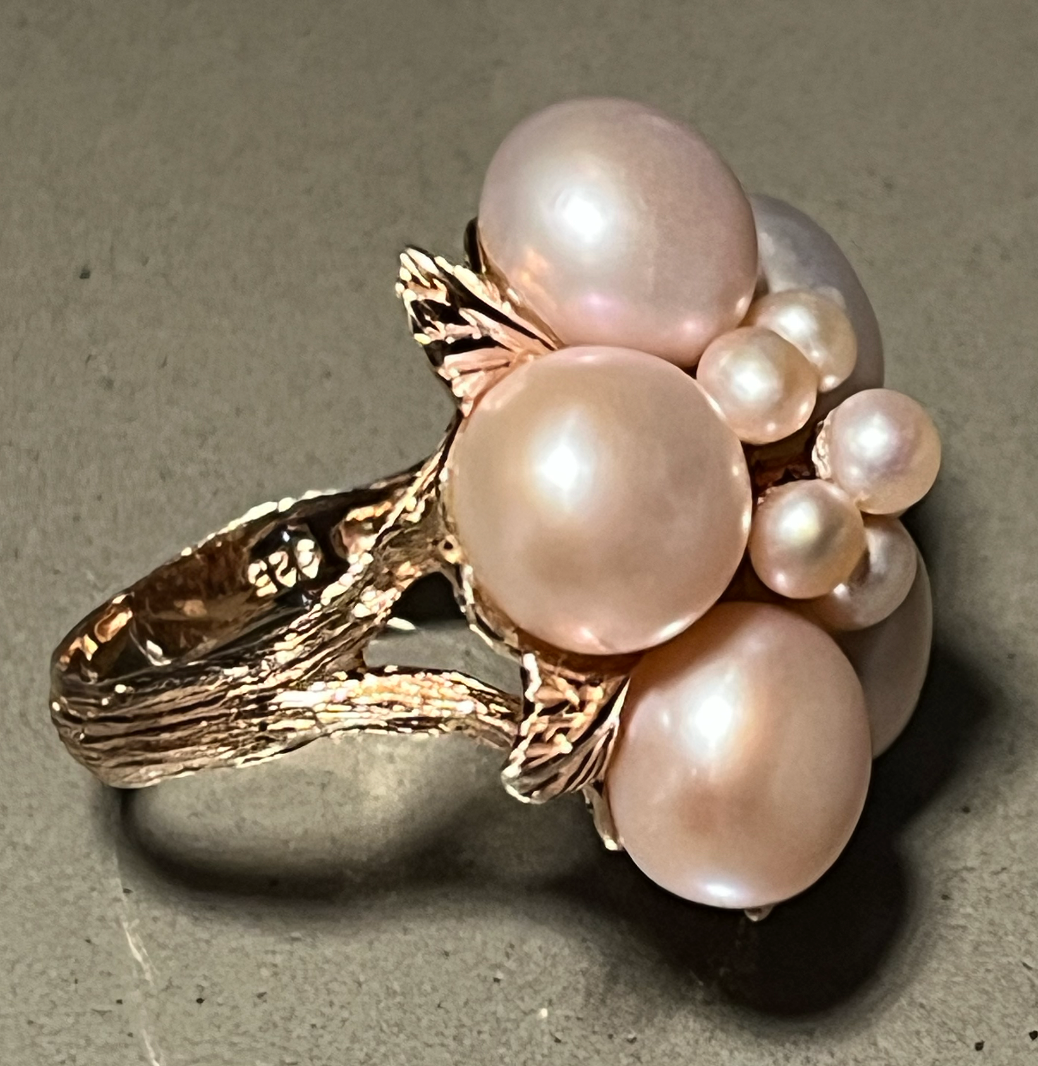Pink Pearl Flower Cocktail Ring