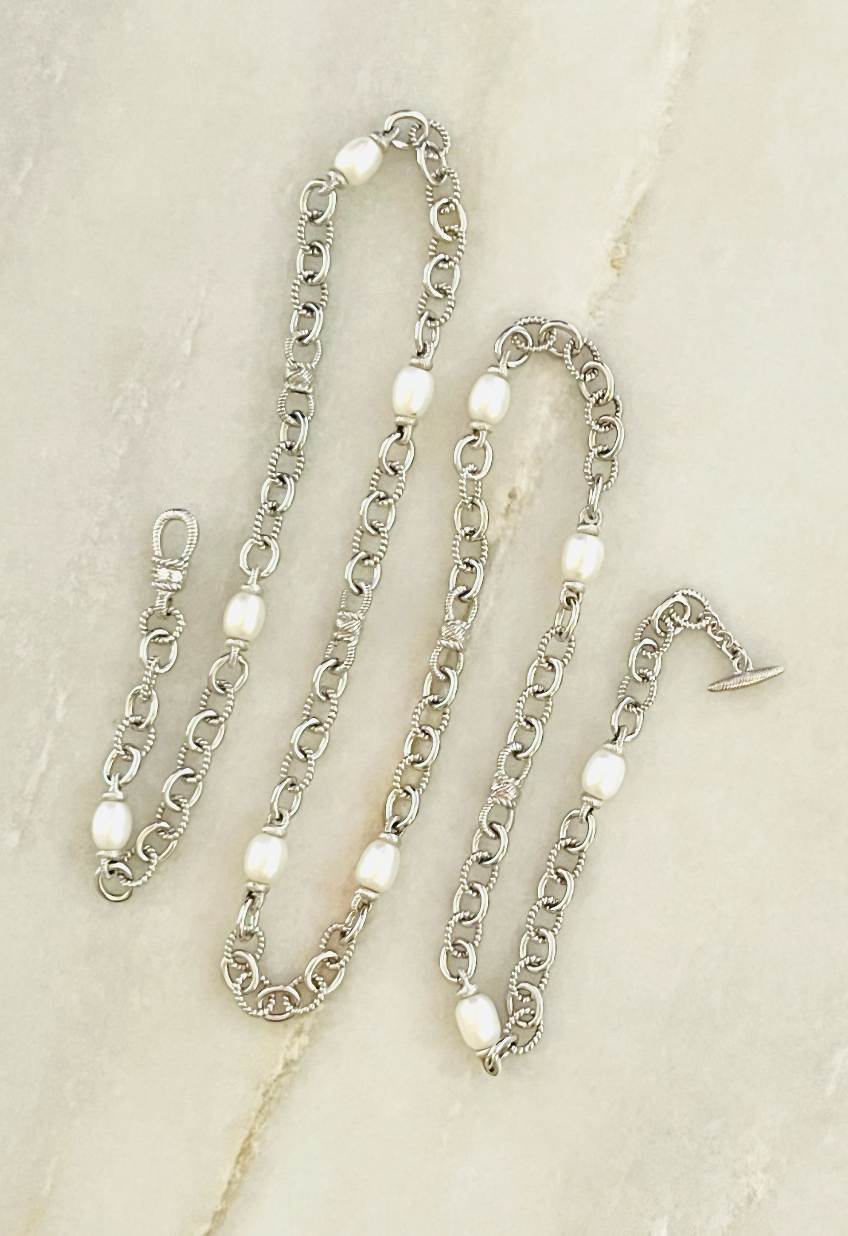 Judith Ripka Sterling Pearl Station Link Necklace