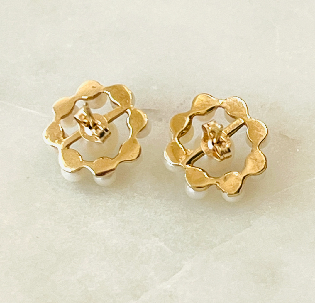 14K Pearl Studs With Halo Jackets