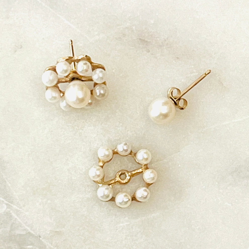 14K Pearl Studs With Halo Jackets