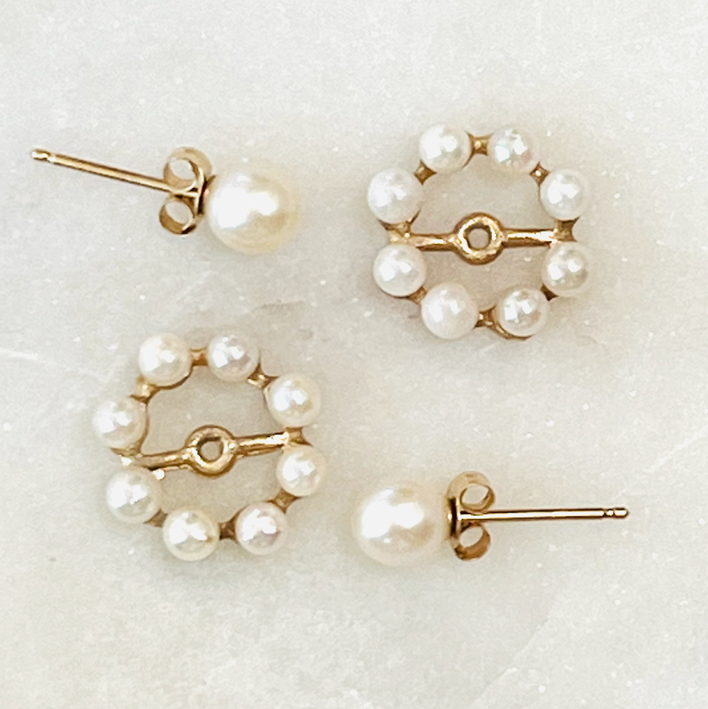 14K Pearl Studs With Halo Jackets