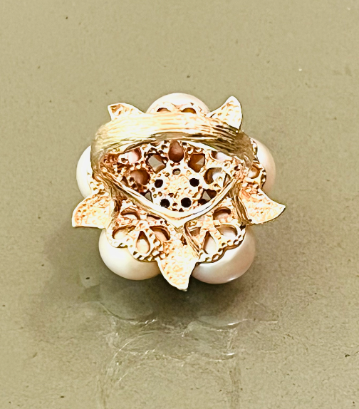 Pink Pearl Flower Cocktail Ring