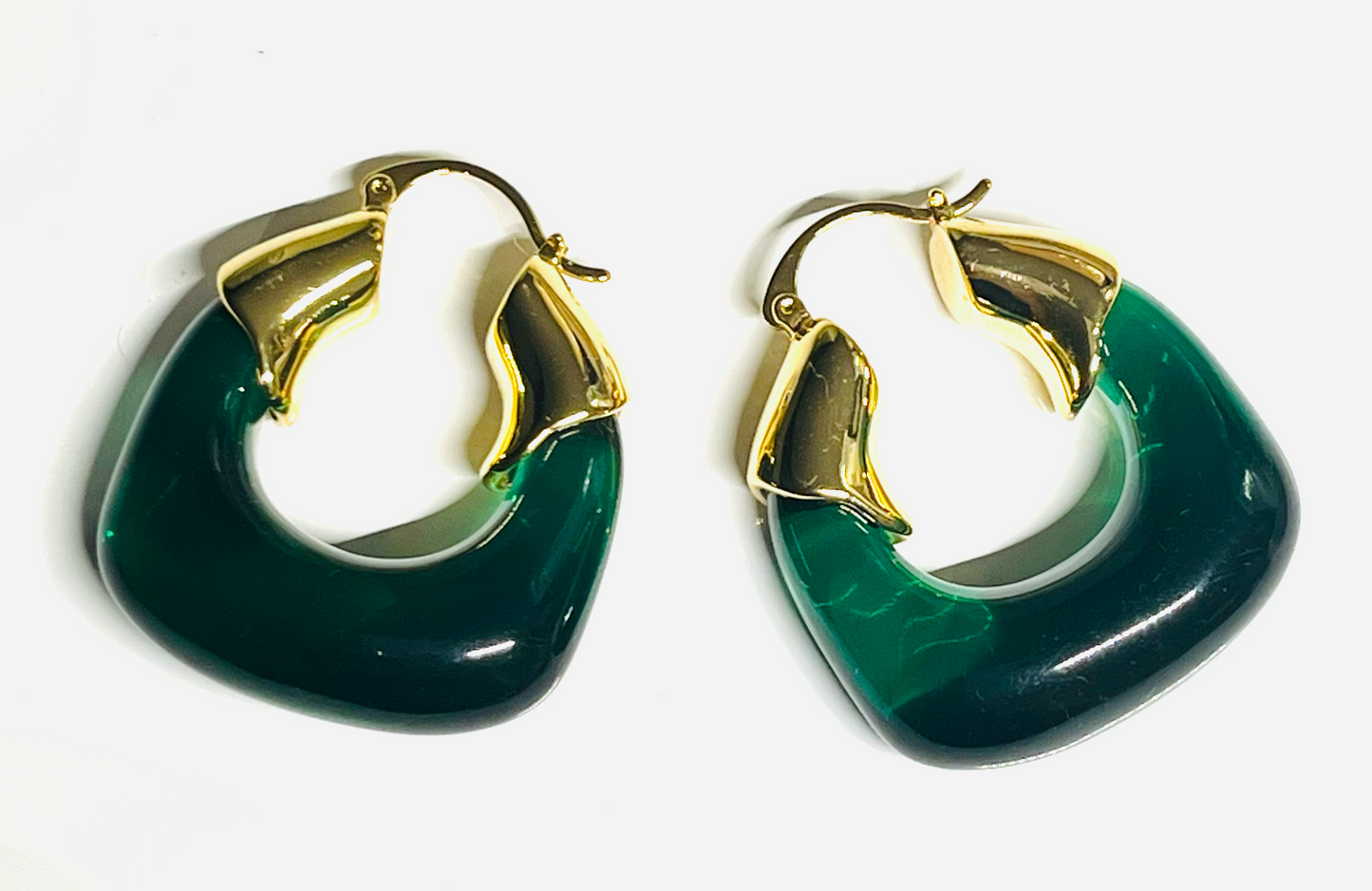 Green Lucite Chunky Hoop Earrings