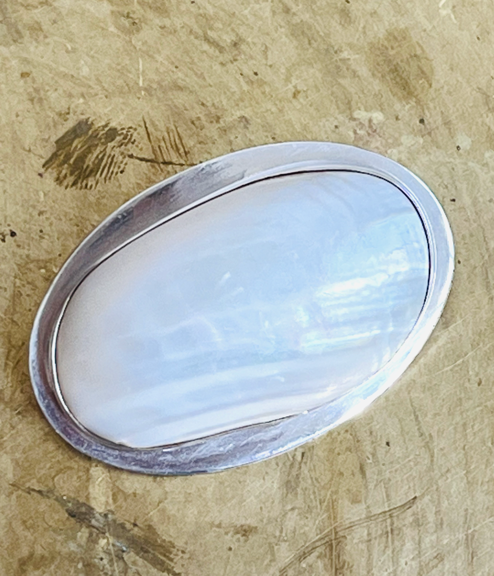 Great Falls Metal Works Sterling Mother Of Pearl Brooch