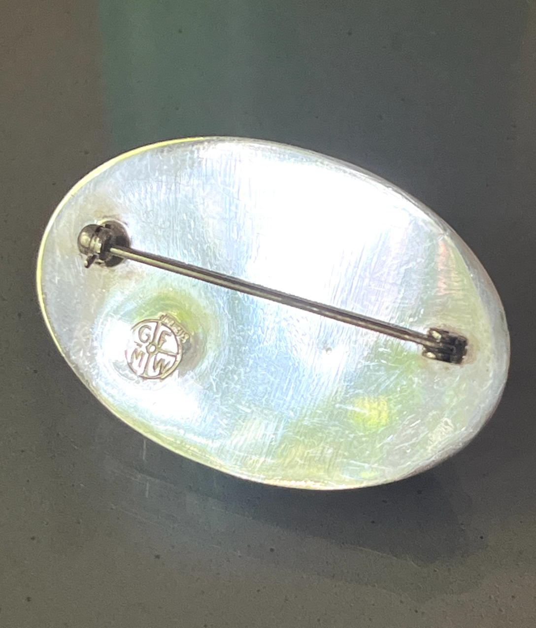 Great Falls Metal Works Sterling Mother Of Pearl Brooch