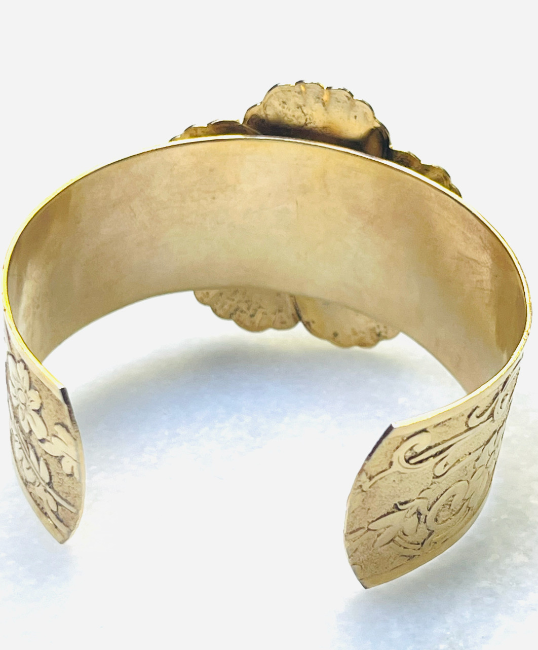 Etched Floral "Y" Monogrammed Green Cabochon Cuff