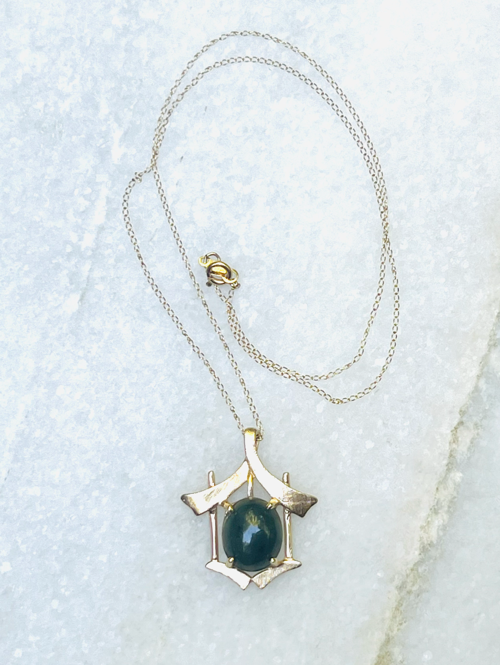 14K Jade Pagoda Pendant Necklace