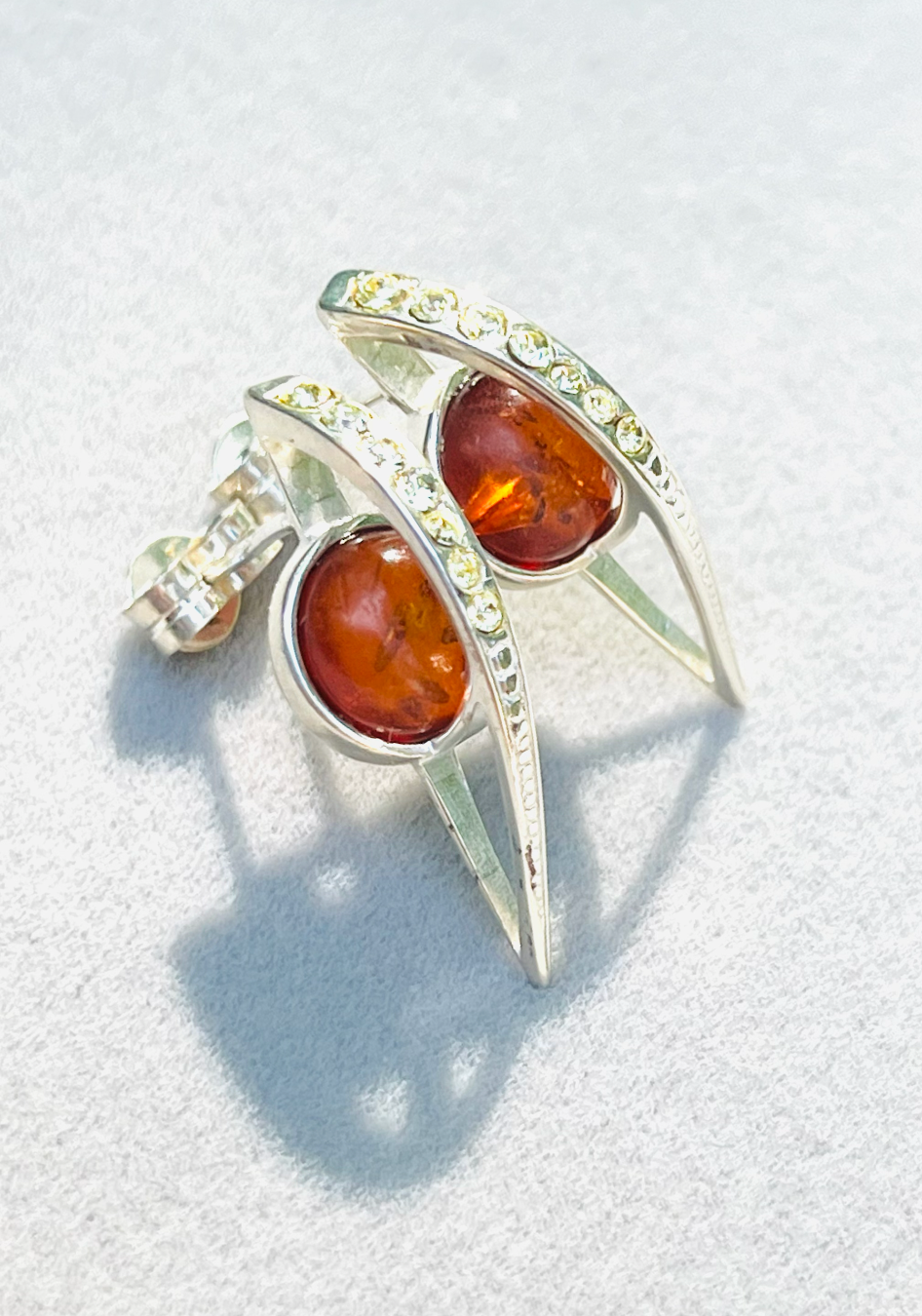 Artisan Silver Amber and Rhinestone Earrings