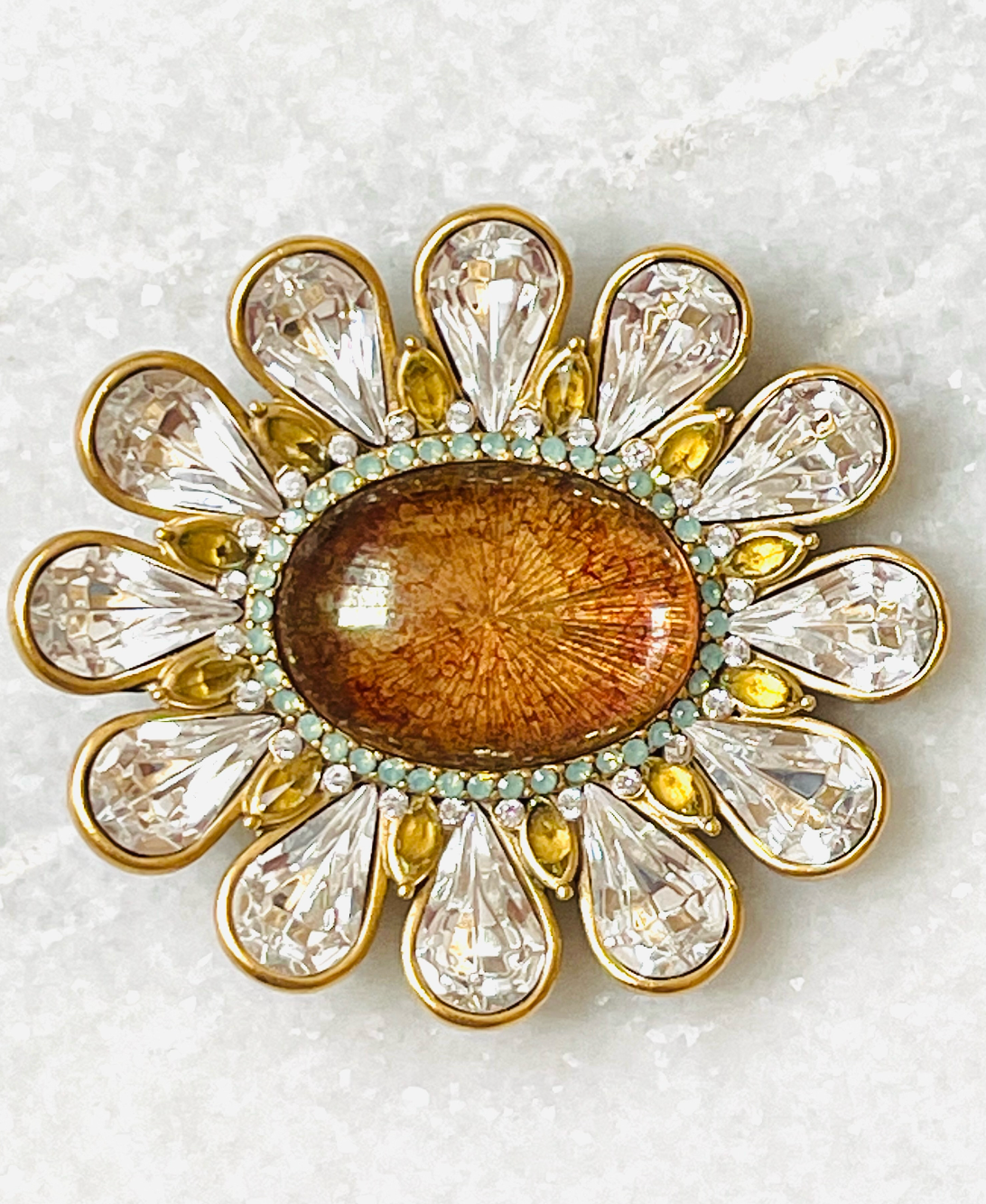 Lee Angel Crystal and Glass Bloom Brooch