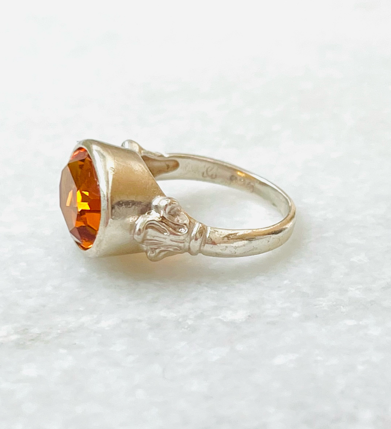 Sterling Amber Glass Ring