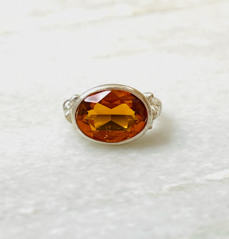 Sterling Amber Glass Ring