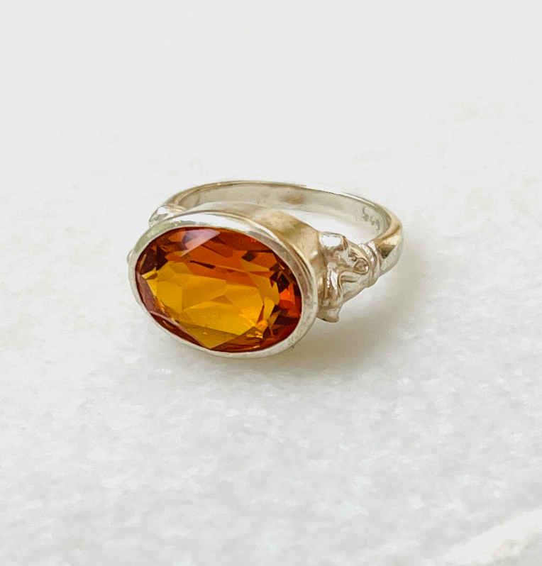 Sterling Amber Glass Ring