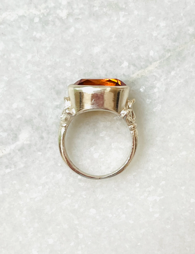 Sterling Amber Glass Ring