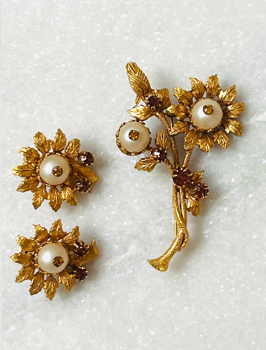 Flower Burst Brooch and Earring Set