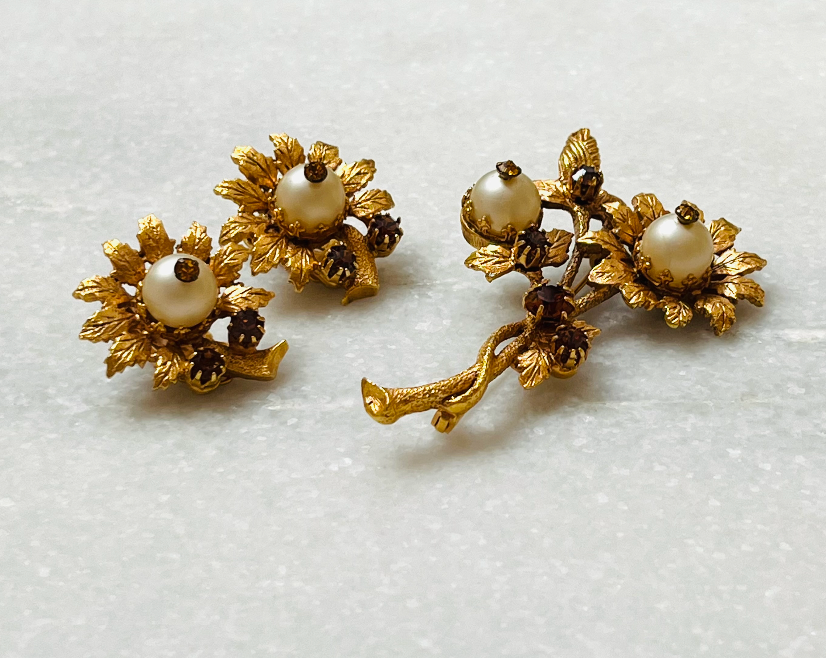 Flower Burst Brooch and Earring Set
