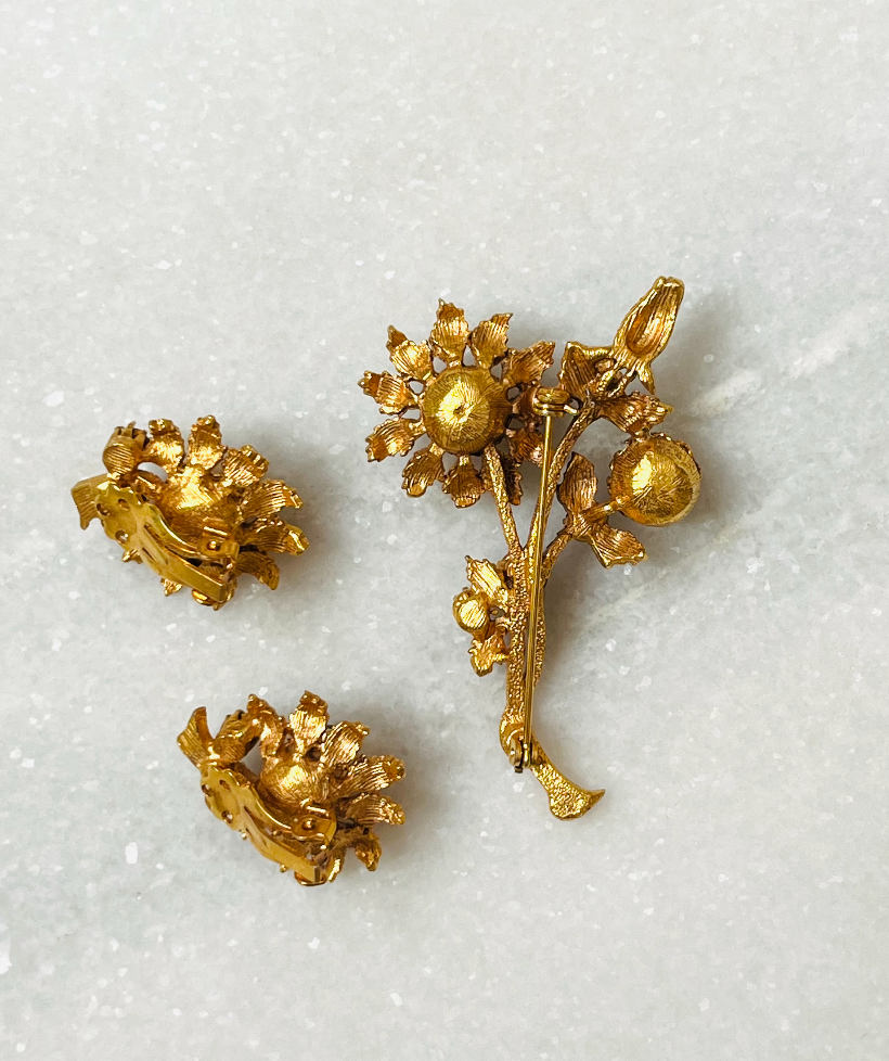 Flower Burst Brooch and Earring Set