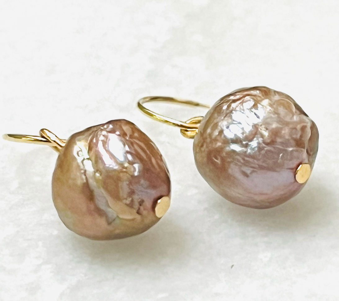 ARTEFACT Studio Pink Baroque Pearl Earrings On 14K Hoops