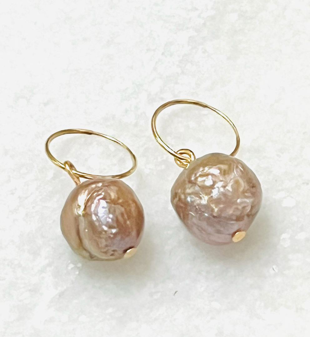 ARTEFACT Studio Pink Baroque Pearl Earrings On 14K Hoops