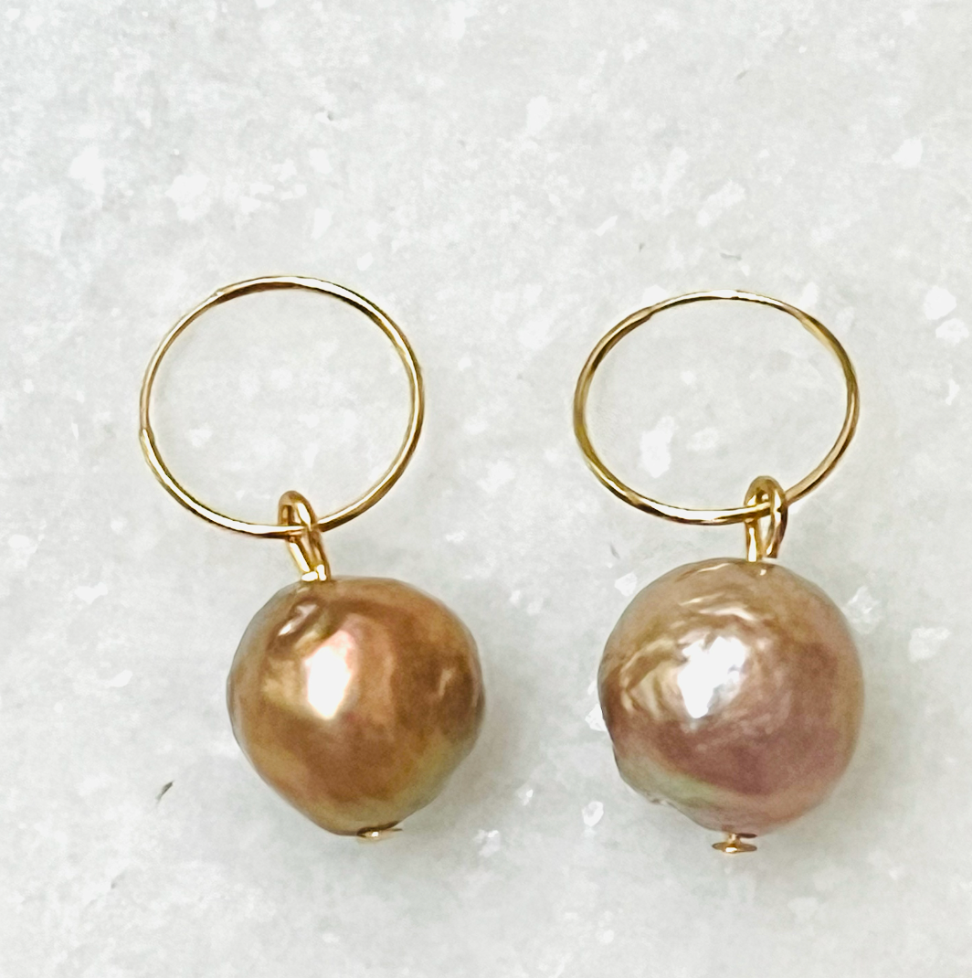 ARTEFACT Studio Pink Baroque Pearl Earrings On 14K Hoops