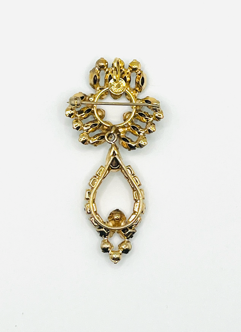 D'eri 12K Gold Filled Emerald And Crystal Rhinestone Brooch Pendant