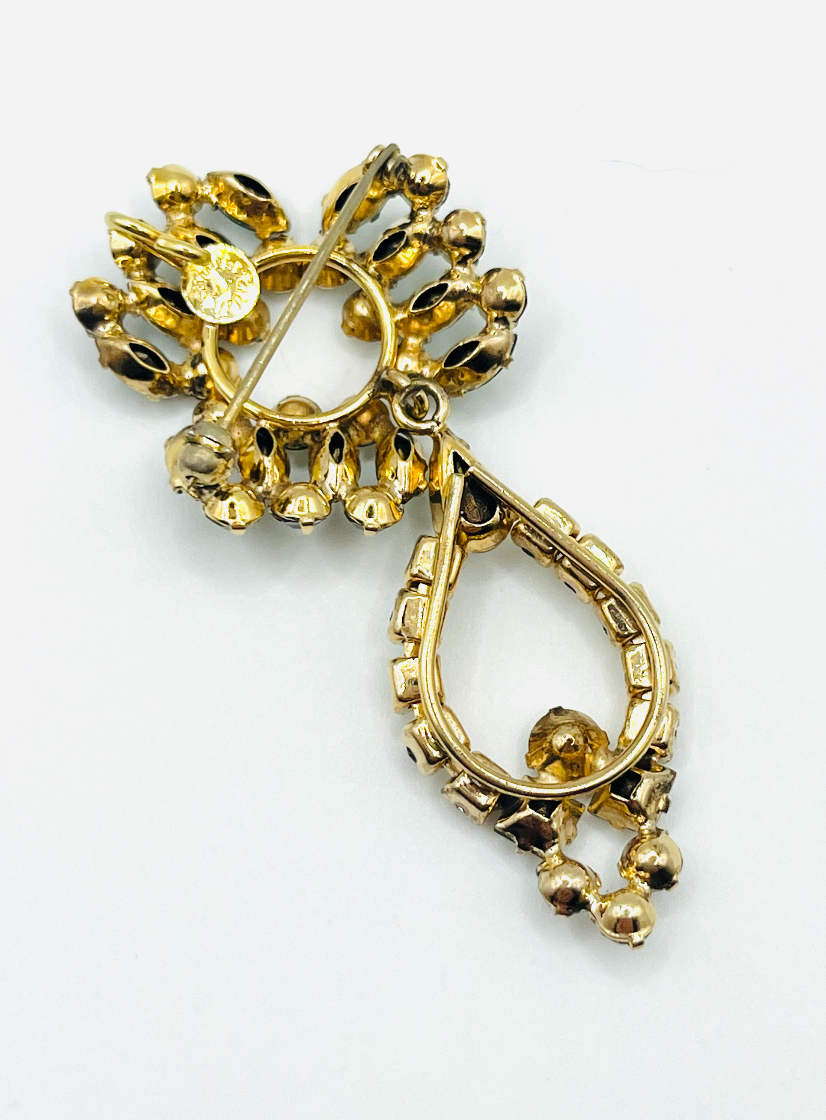 D'eri 12K Gold Filled Emerald And Crystal Rhinestone Brooch Pendant