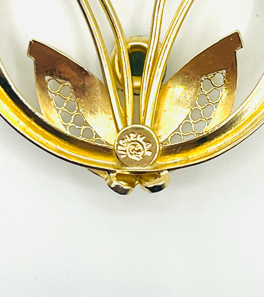 Gold Filled Green Tourmaline Circle Brooch
