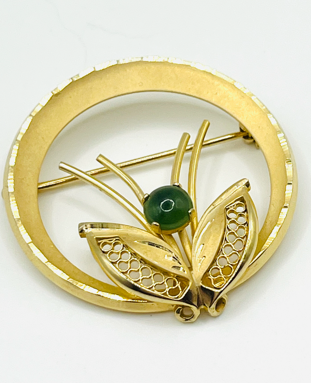 Gold Filled Green Tourmaline Circle Brooch