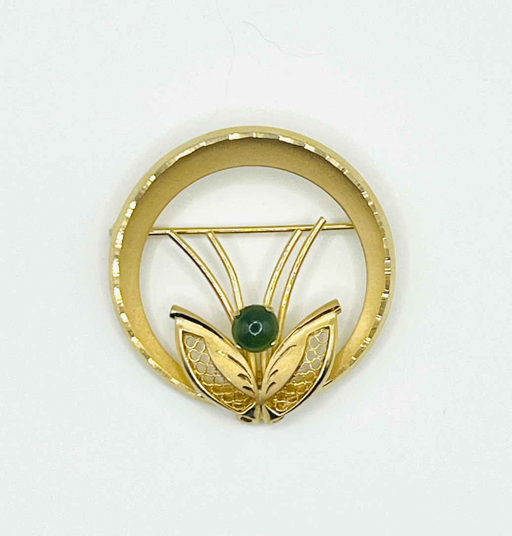 Gold Filled Green Tourmaline Circle Brooch