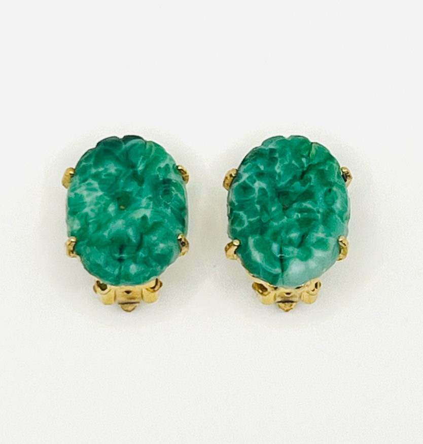 Marvella Faux Peking Green Glass Earrings