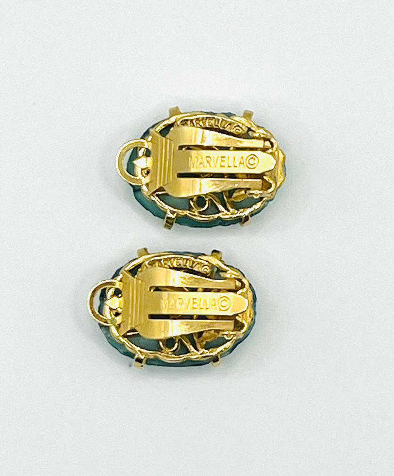 Marvella Faux Peking Green Glass Earrings