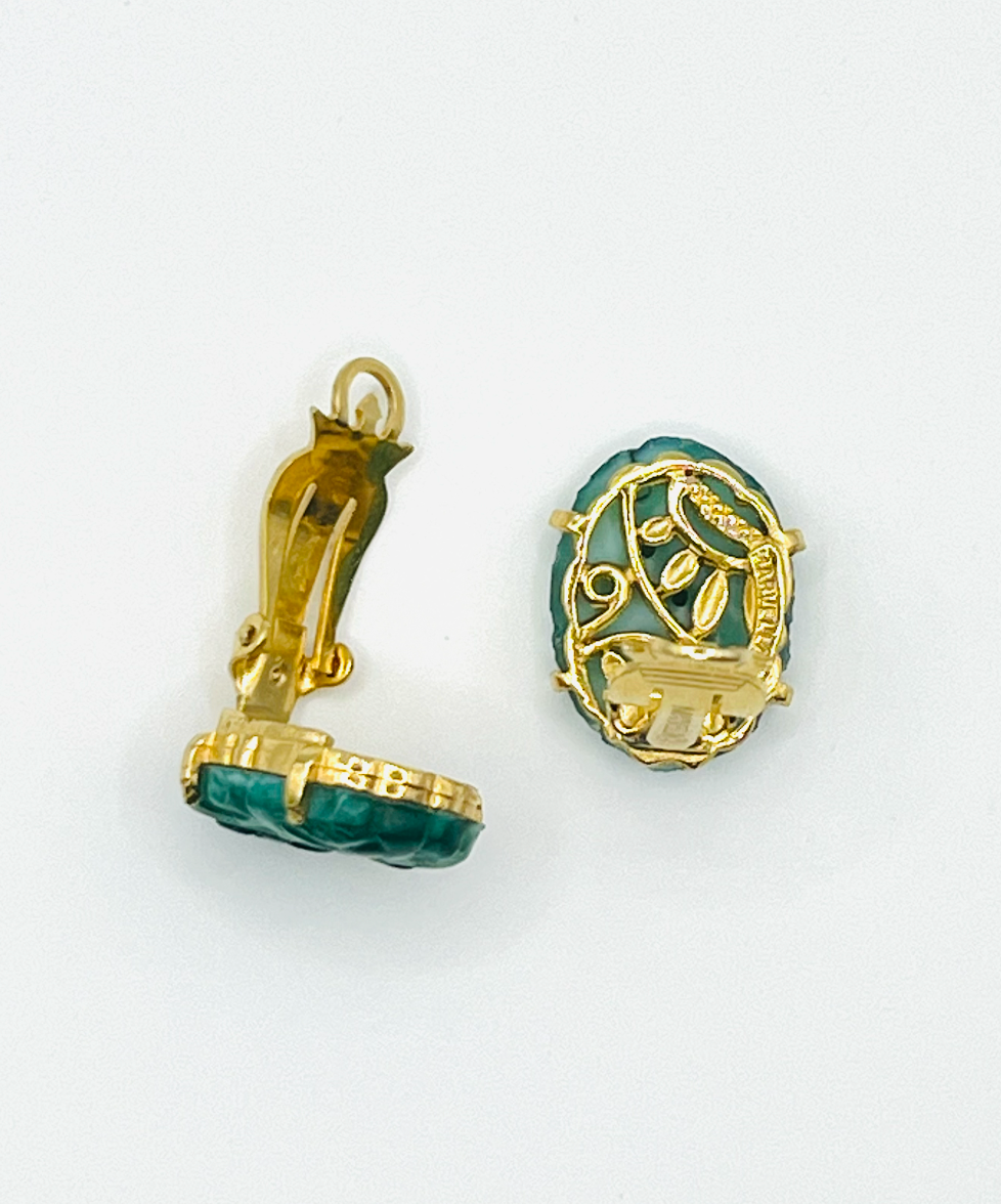 Marvella Faux Peking Green Glass Earrings