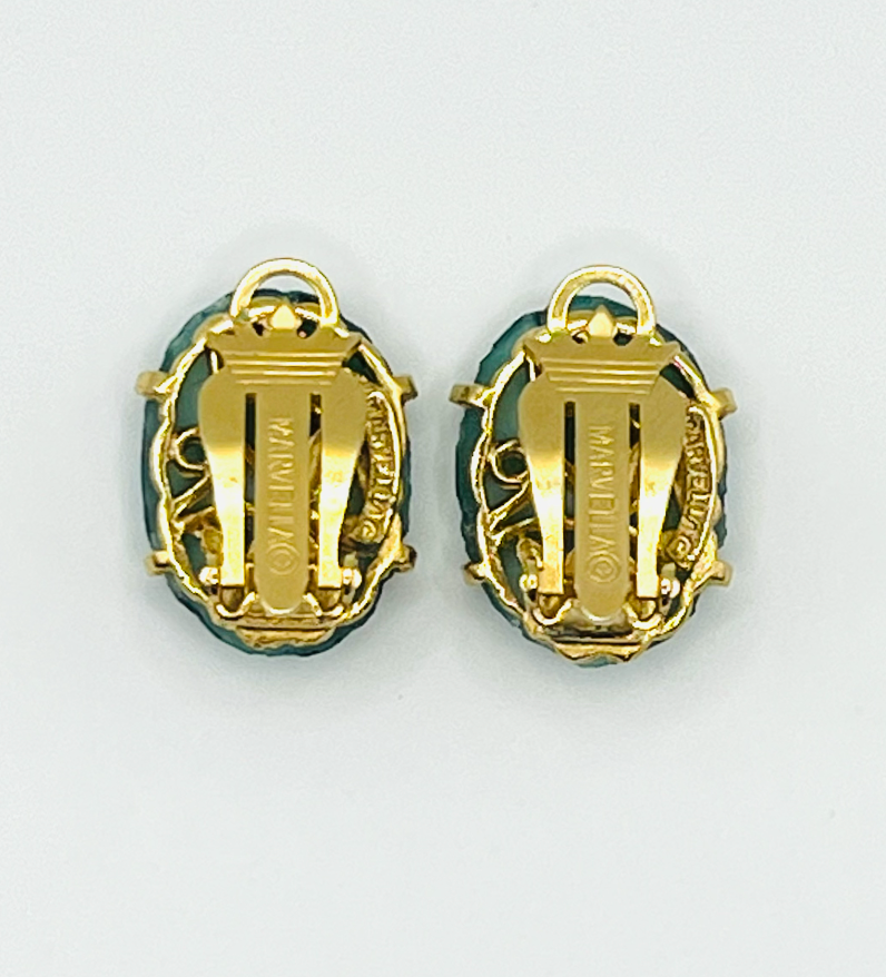 Marvella Faux Peking Green Glass Earrings