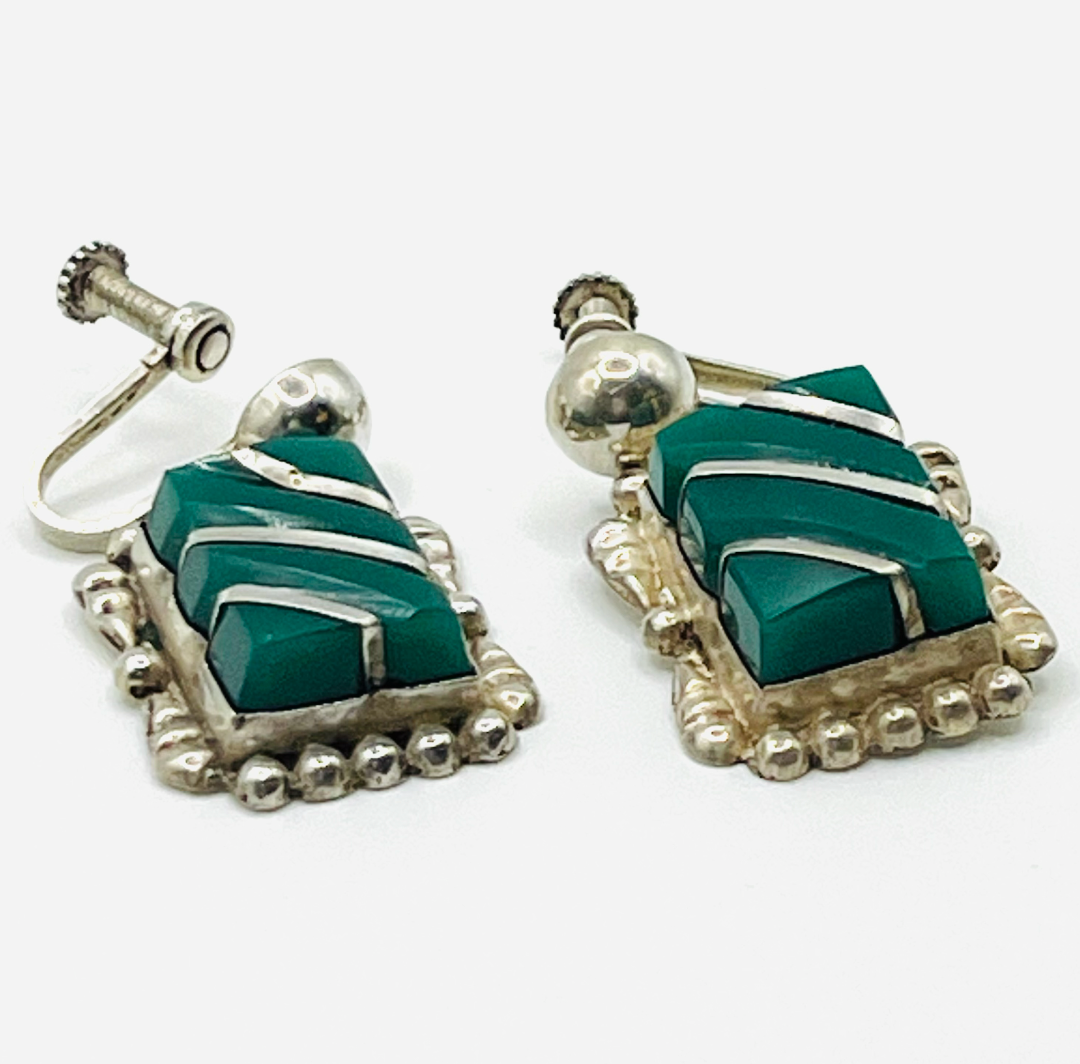 1950s Mexican Green Onyx Earrings