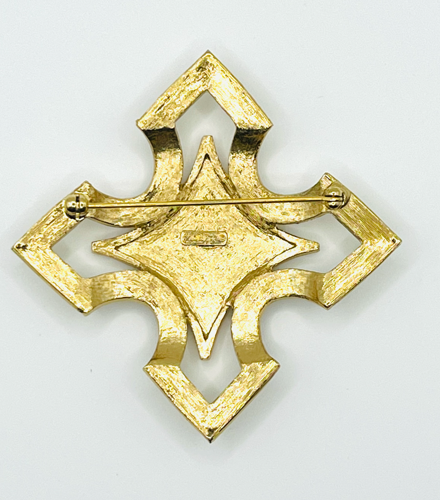 Monet Textured Maltese Cross Brooch