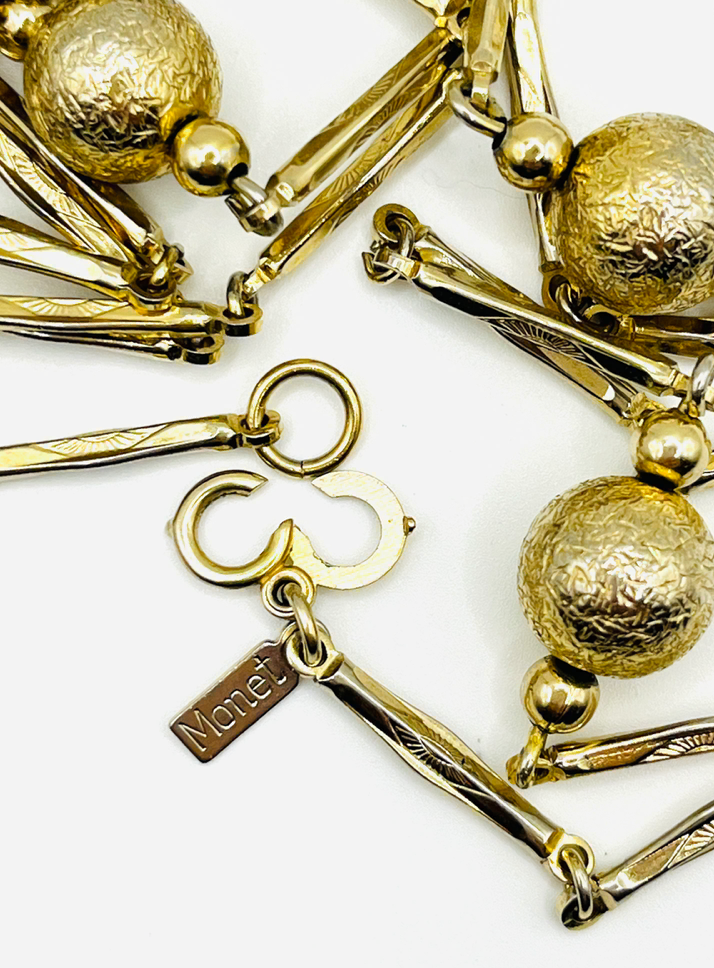 Monet Etched Bar and Textured Ball Necklace