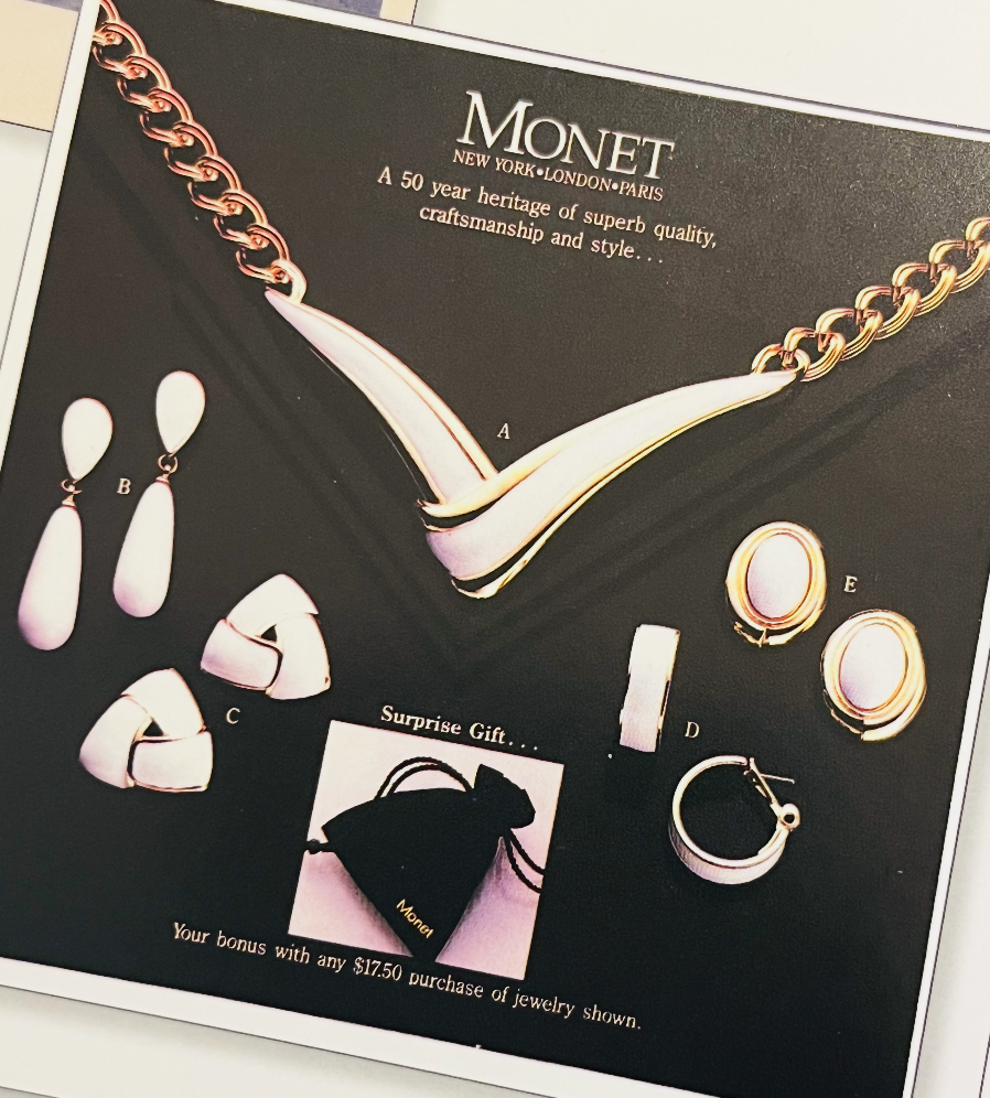 Monet Cream Enamel Abstract Bird Wing Pendant