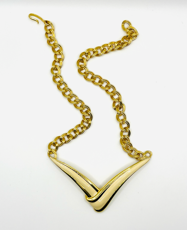 Monet Cream Enamel Abstract Bird Wing Pendant