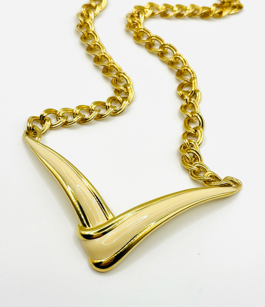 Monet Cream Enamel Abstract Bird Wing Pendant