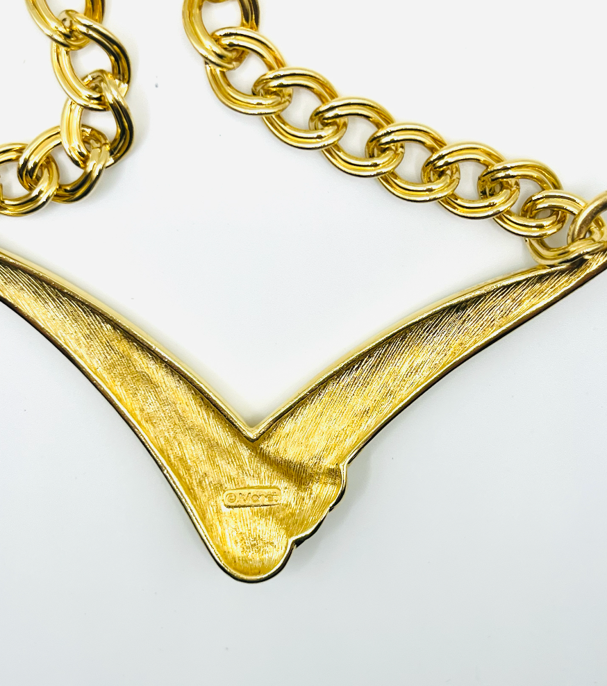 Monet Cream Enamel Abstract Bird Wing Pendant