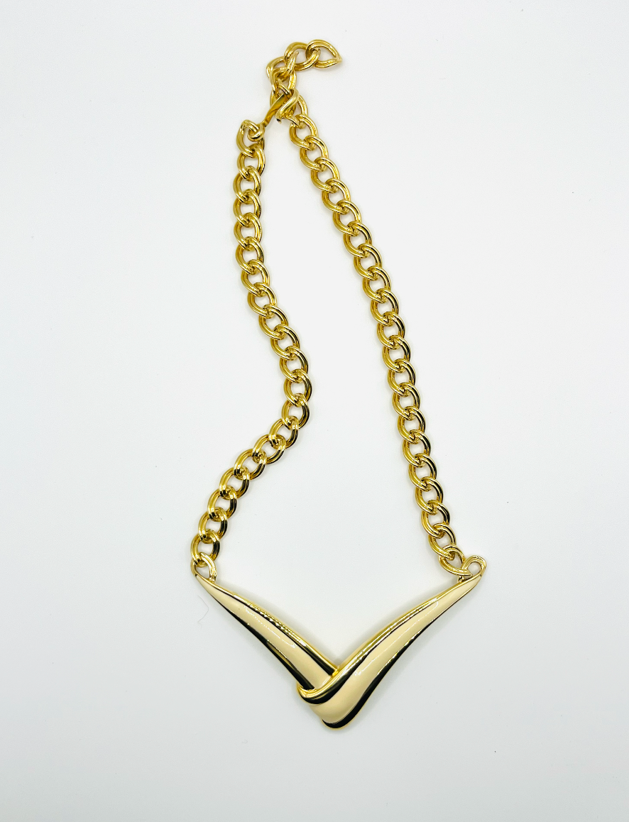 Monet Cream Enamel Abstract Bird Wing Pendant
