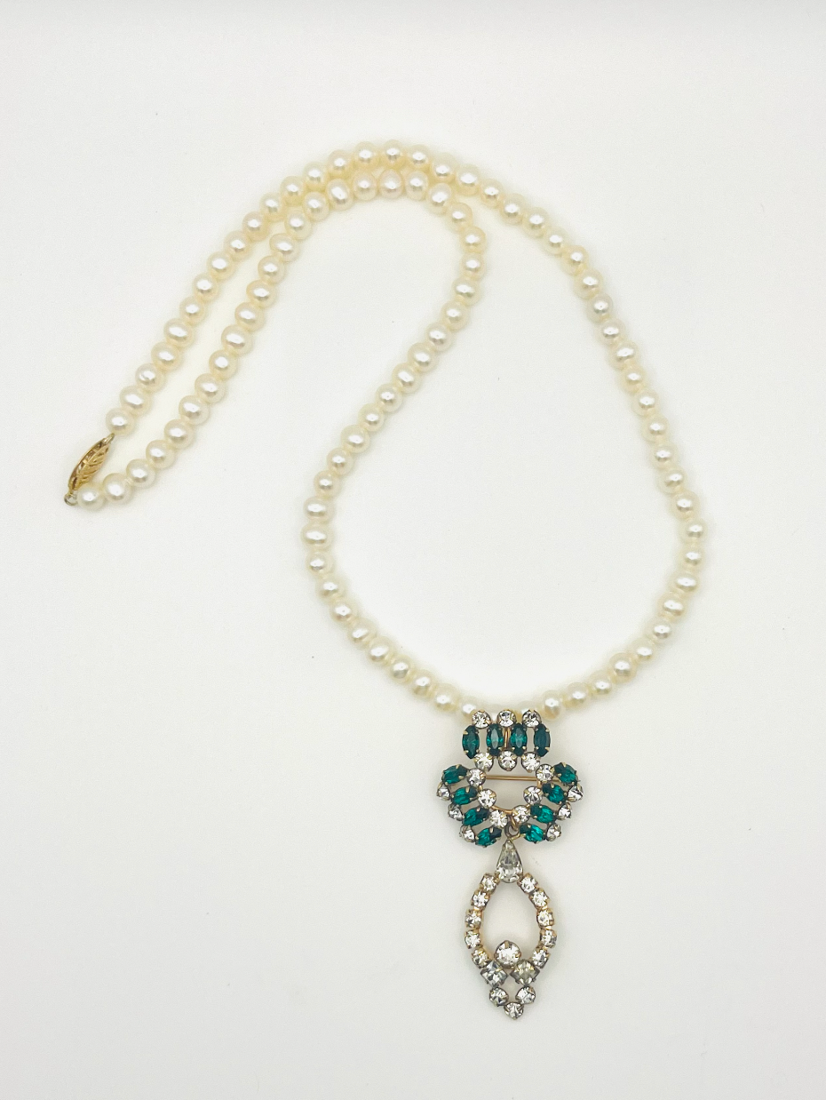 D'eri 12K Gold Filled Emerald And Crystal Rhinestone Brooch Pendant