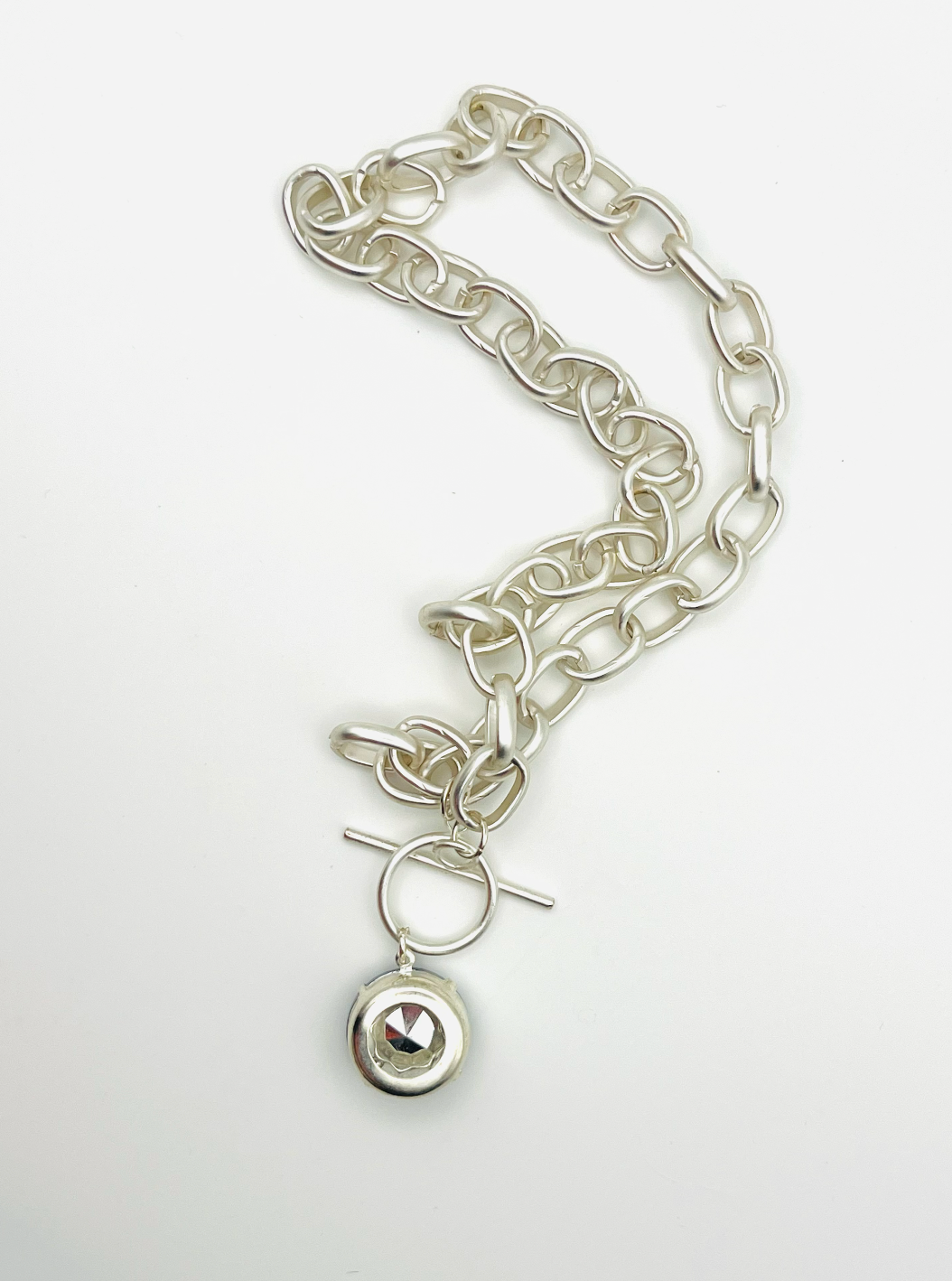 ARTEFACT Studio Icon Necklace: Matte Silver Blue-Green Chaton Rhinestone