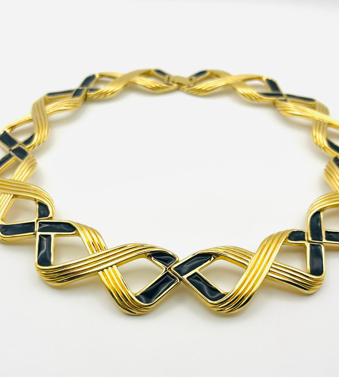 Monet Black Enamel Criss-Cross Choker