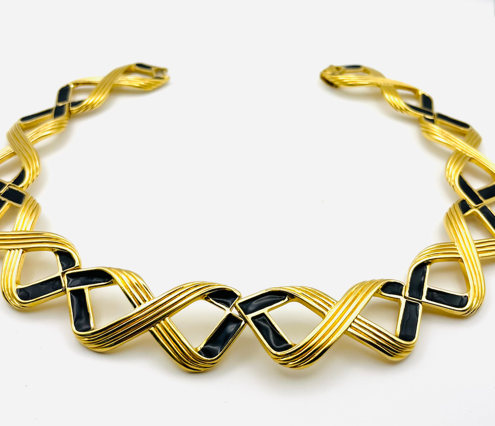 Monet Black Enamel Criss-Cross Choker