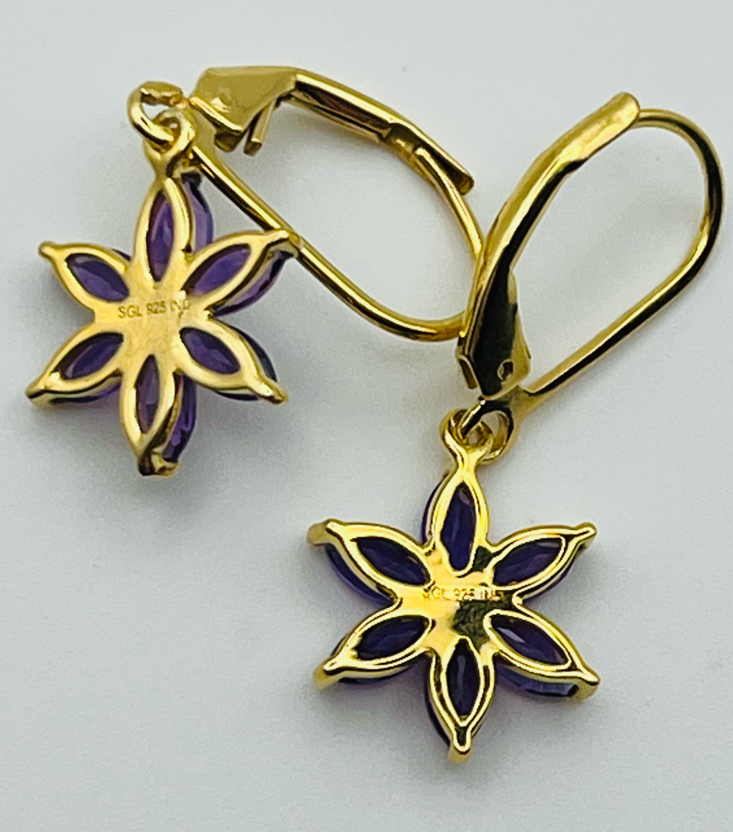 Gold Plated Sterling Amethyst Flower Earrings