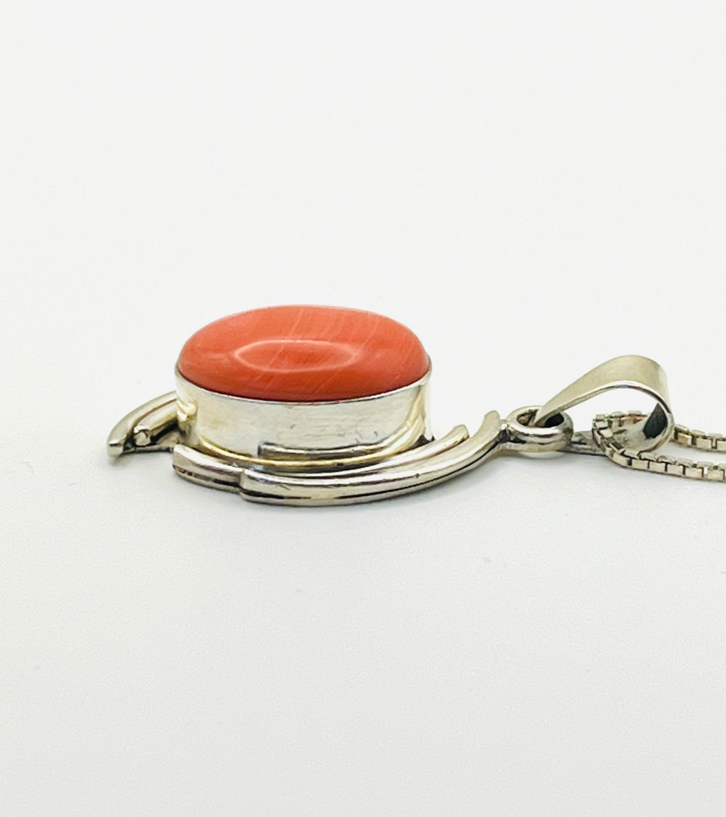 Taxco Coral Pendant on Sterling Italian Box Chain